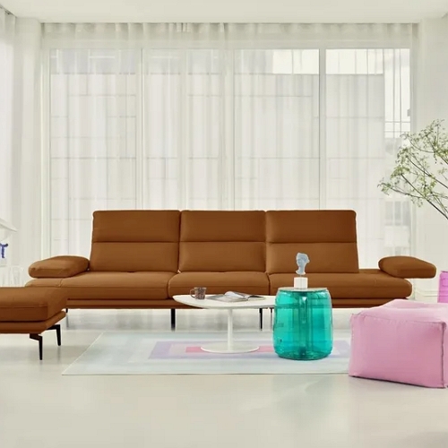 에싸 마제티 스윙기능 베티버 천연가죽 소파 4인용 (스툴포함)_이미지