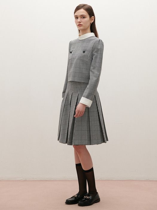 사틴 글랜 체크 주름 스커트 S2S61T331