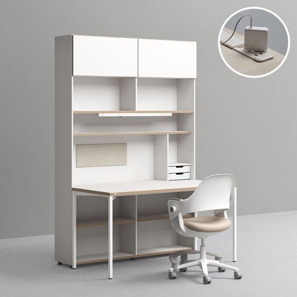 데스커 6단 콘센트형 책상세트+조명+도어+의자 (1400x590)_이미지