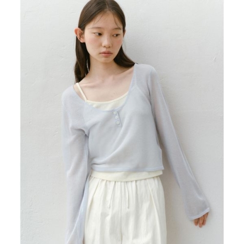 유라고 Linen button U-neck knit 239295 Charcoal FREE
