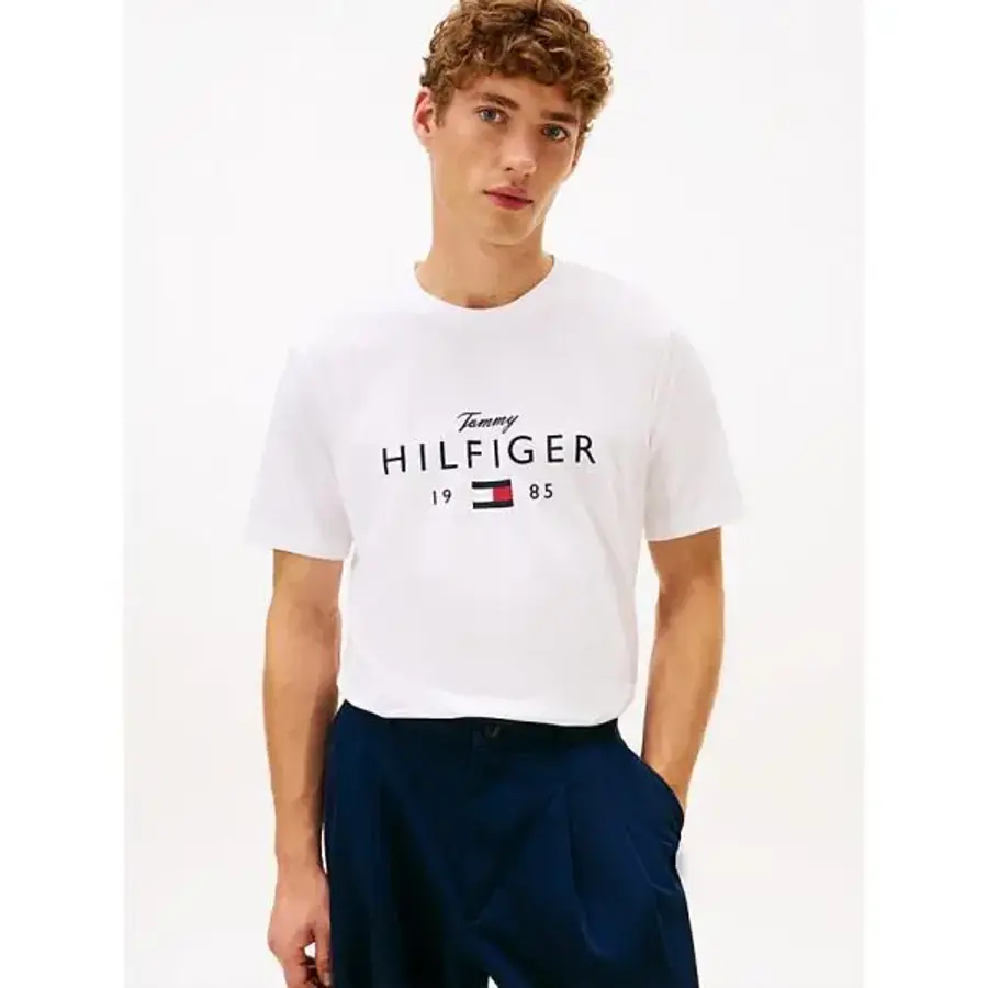 타미힐피거 로고 그래픽 저지 크루넥 티셔츠 화이트 MW0MW41455YBR