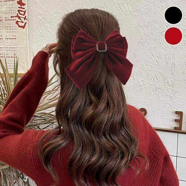 러블리 638MRL17 벨벳 리본 머리핀 큐빅 자동핀 반묶음_이미지