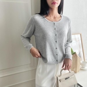 다잇템다잇템 여성 잔줄지 U넥 클래식 롱슬리브 가디건_20581140_58