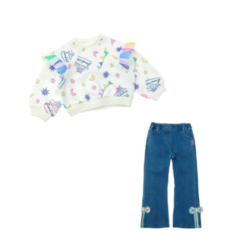 프렌치캣 IV 축제 나염 T.S-리본 장식 데님 P.T세트 Q51DBT210-BP100_이미지