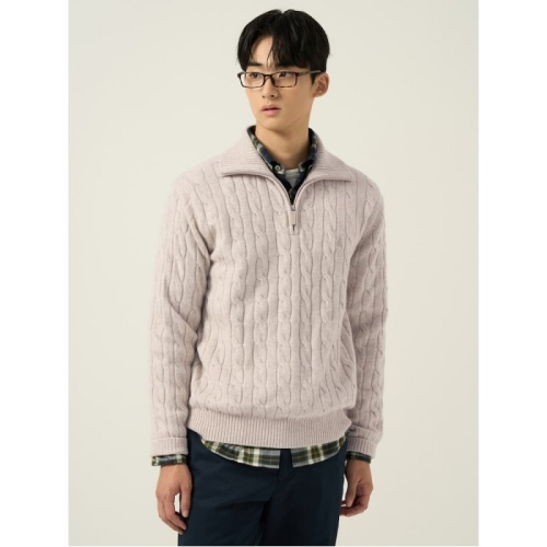  빈폴 남성 케이블 반집업 니트 베이지_BC5951C20A