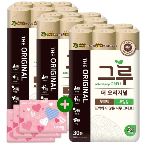 그루 더 오리지널 30m (30롤)*3팩 + 여행용티슈 40매*3팩 세트_이미지