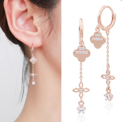 미니아트 클로버드롭 14K 금침 로즈골드 큐빅 클로버 원터치링 드롭 귀걸이 8539406