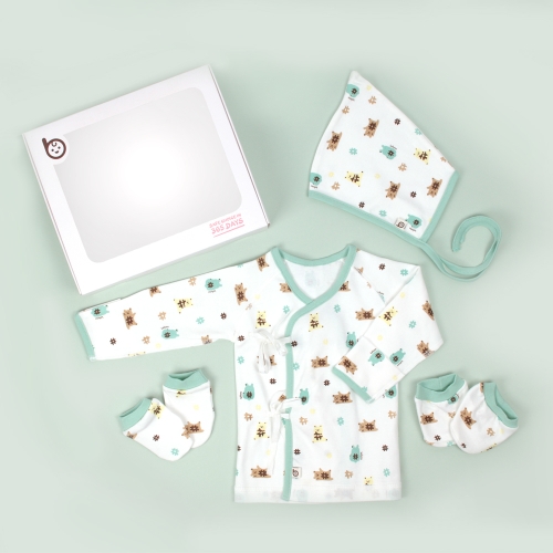  베이비앙 신생아 출산선물세트 4종세트 배냇저고리+모자+손싸개+발싸개