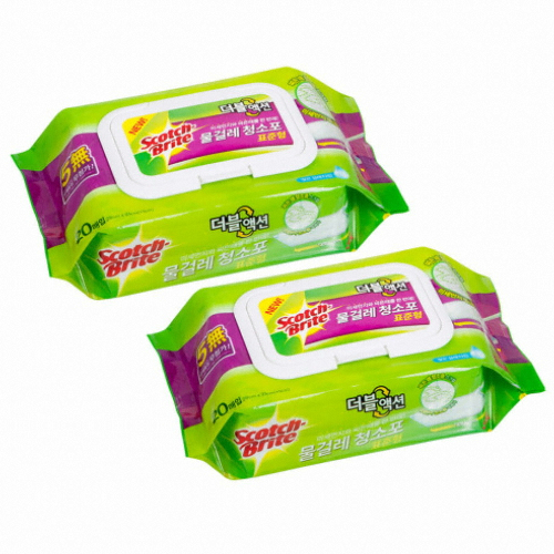3M 스카치브라이트 물걸레 청소포 더블액션 표준형 20매 (2개)_이미지