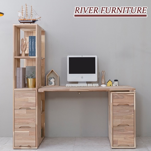 마쵸 아카시아원목 3단서랍장책장 책상