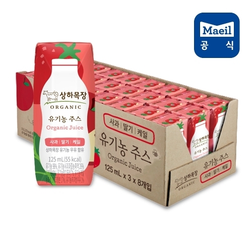 매일유업 매일 상하목장 유기농 사과딸기케일 주스 125ml 24팩/주스/음료/음료수/유기농_이미지
