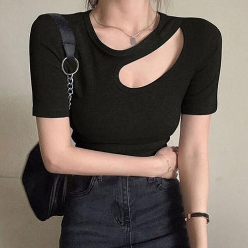 ONM 쇄골 트임 크롭 반팔티 여성 여름 캐주얼룩 39913672