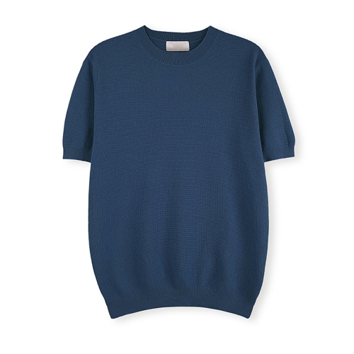 리빌모아 카인드 엠보 라운드넥 반팔 니트_SG1 KNH Q012 (블루)