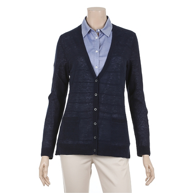 LF 헤지스레이디스 엠보 스트라이프 디테일 포켓 가디건 HSD15B201NV