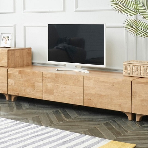 까미엘 크리슨 1단 고무나무 거실장 1500