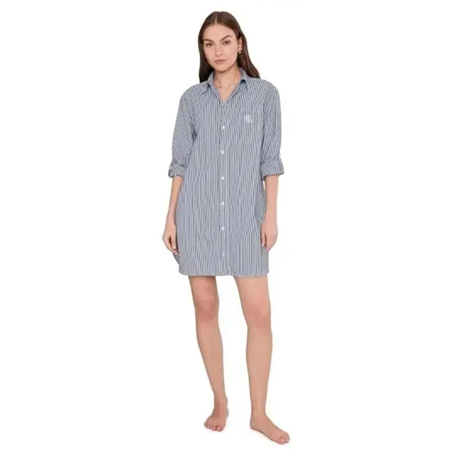 폴로랄프로렌 로렌 우먼 롱 슬리브 롤 탭 His 셔츠 Sleepshirt 네이비 스트라이프 1165056_이미지