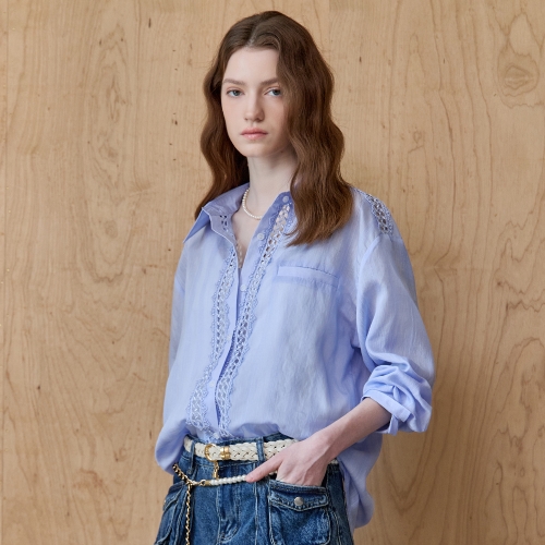 마쟈 자수 레이스 도비 스트라이프 셔츠 블라우스 ZE05QB017NH_이미지