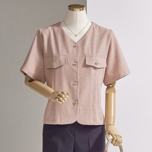 커스텀에이블 브이넥 단추 루즈핏 반팔 자켓_T2505JK018B