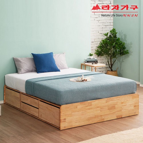라자가구 비바 팀버 원목 4서랍 침대 Q (라텍스탑독립)