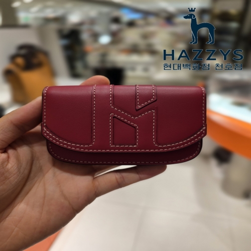 헤지스 여성 레드 이니셜로고 소가죽 카드지갑 HIHO5F561R3_이미지