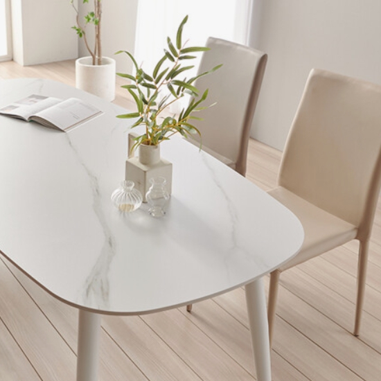 파로마 홈즈 디아 원형 세라믹 사각 식탁 1600 (가죽의자4개)_이미지