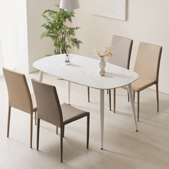 파로마 홈즈 디아 원형 세라믹 사각 식탁 1600 (가죽의자4개)_이미지