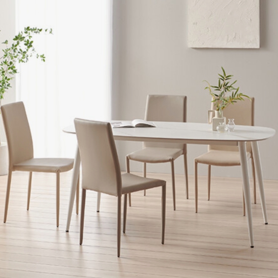 파로마 홈즈 디아 원형 세라믹 사각 식탁 1600 (가죽의자4개)_이미지