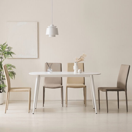 파로마 홈즈 디아 원형 세라믹 사각 식탁 1600 (가죽의자4개)_이미지