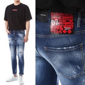 디스퀘어드2 명품 디스퀘어드 섹시 블랙래더패치 디스덧댐 중청진_스케이터핏74LB09