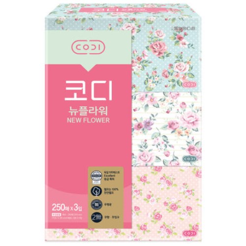  코디 뉴플라워 미용티슈 250매 (3입) [1팩(3입)]