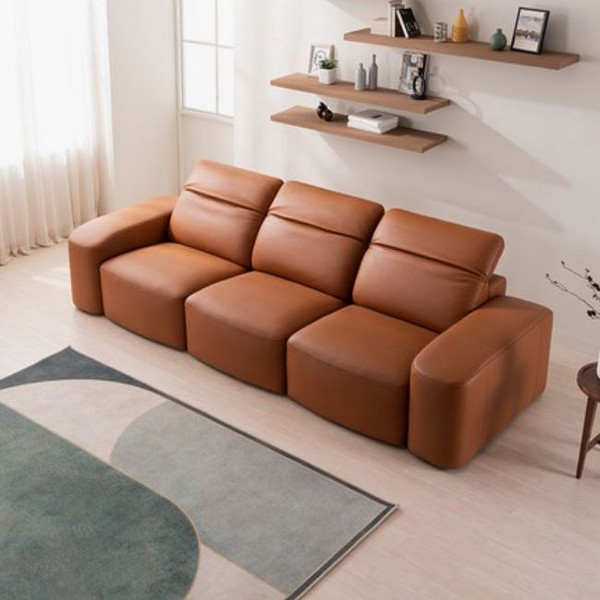 브릭 헤드레스트 전체 천연가죽 소파 4인용