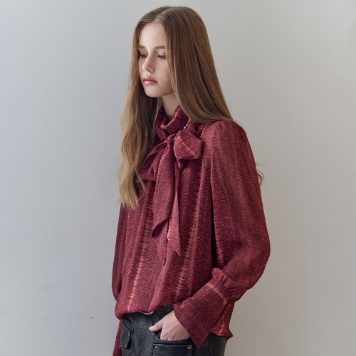 엠엔에프컴퍼니 마쟈 타이다이 패턴 하이넥 타이 쉬폰 블라우스 ZF03QB001NH