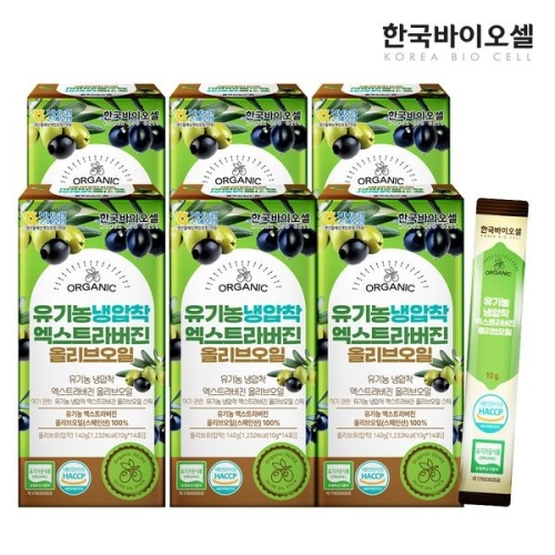  한국바이오셀 유기농 냉압착 엑스트라버진 올리브오일 스틱 140g(10gx14포) [6개]
