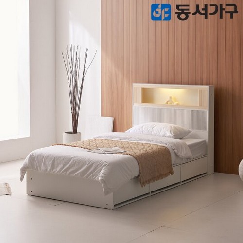 동서가구 미휴컴포트 편백 수납 LED침대 SS (독립스프링)