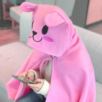 애니멀 모자망토 무릎담요 핑크래빗