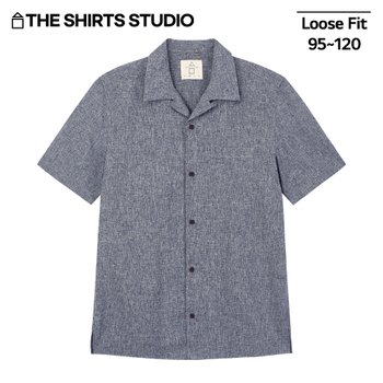 더셔츠스튜디오 루즈핏 샴브레이솔리드 오픈카라 반팔셔츠 (라이트 네이비)_이미지