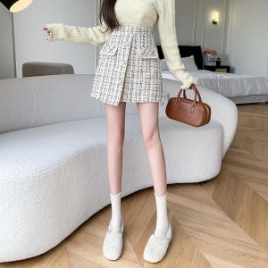 원픽 픽 피콜로 여성여친 치마 미니 키작 스커트 트위드 가을 울 허리 조이는 A라인 KKE4