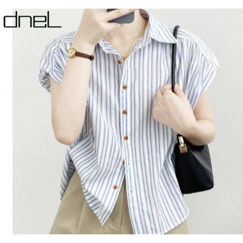 드넬 컷팅소매줄지블라우스DWB41256A