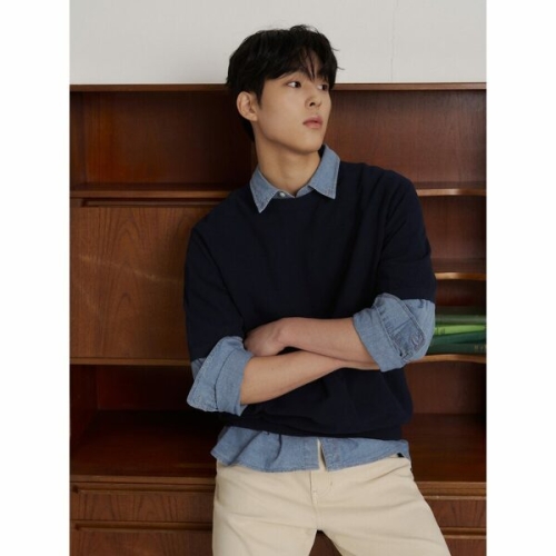  빈폴 남성 코튼 라운드 니트 네이비 BC6251C22R