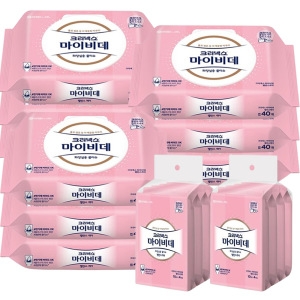 유한킴벌리 크리넥스 마이비데 밸런스케어 화장실용 물티슈 캡형 40매 + 리필형 10매 (캡9팩,리필8팩)