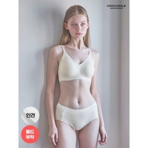 크로커다일 감탄 라이크라 인견쉘론 몰드부착 더블스트랩 브라팬티세트 (레몬)_이미지