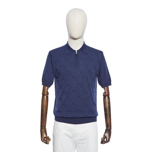 빨질레리 S/S 네이비 PZ 자카드 짚업 T에리 반팔 / 16GG 니트 POBMKT66A_이미지