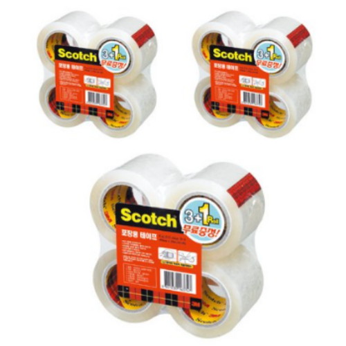 3M 스카치 포장용 테이프 투명 리필4개 132R 48mm x 20m (3개)_이미지