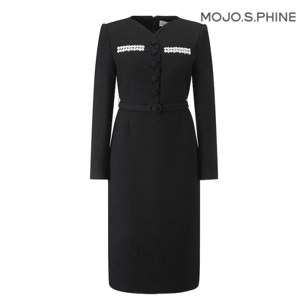 모조에스핀 진주장식 트위드 원피스 BK_S244MSE028 855159