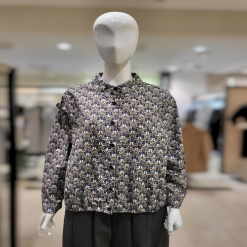 메지스 앞밑단 고무셔링 나염 면남방 XC0WD04BL0 검정나여/55_이미지