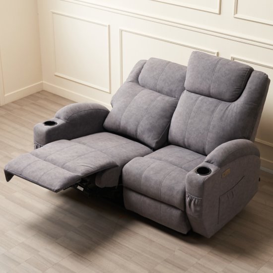 코모드 컵홀더형 아쿠아스웨이드 패브릭 리클라이너 2인용