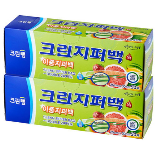 크린랲 크린 이중지퍼백 25x30cm (대) 50매 (2개(100매))_이미지