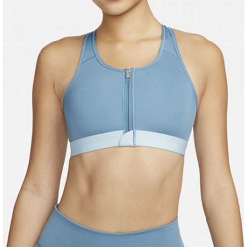 나이키 스우시 미디엄 서포트 패드 지퍼 프런트 스포츠 브라 DD1206 (440, 노이즈 아쿠아)_이미지