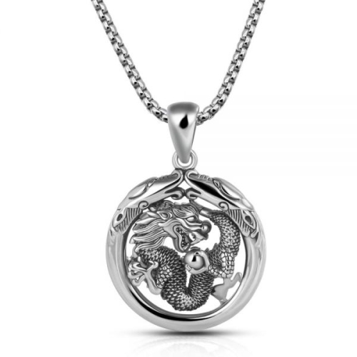 스털링 11381014 남자 목걸이 심플 패션 가벼운 단카디 선물 남성용 100% 925 실버 드래곤 서클 펜던트 18_이미지