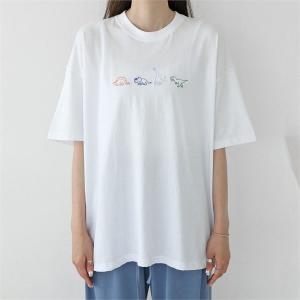 패션 아이우먼 공룡자수반팔티셔츠 EZN025M207 빅사이즈 8858205